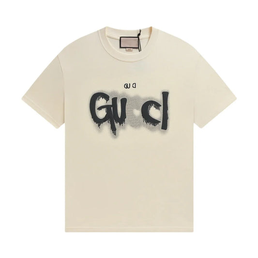 2025 Early Spring New GU Home Dissolved Melted Letter Printed Men's and Women's Short sleeved T-shirt Top